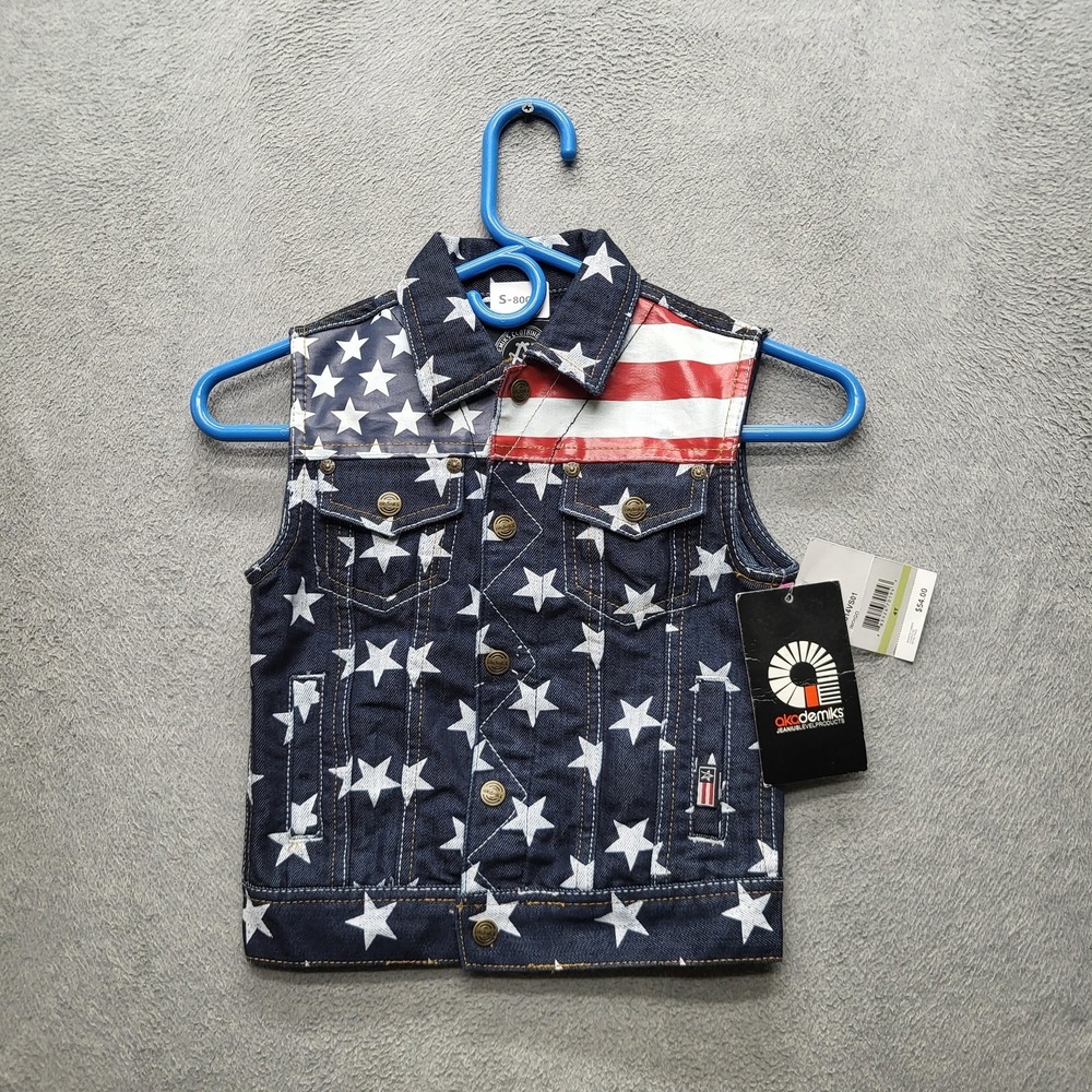 Akademiks Boys Vest 4T Indigo Denim AKOMKS‎ Patriotic Embroidery Y2K NWT